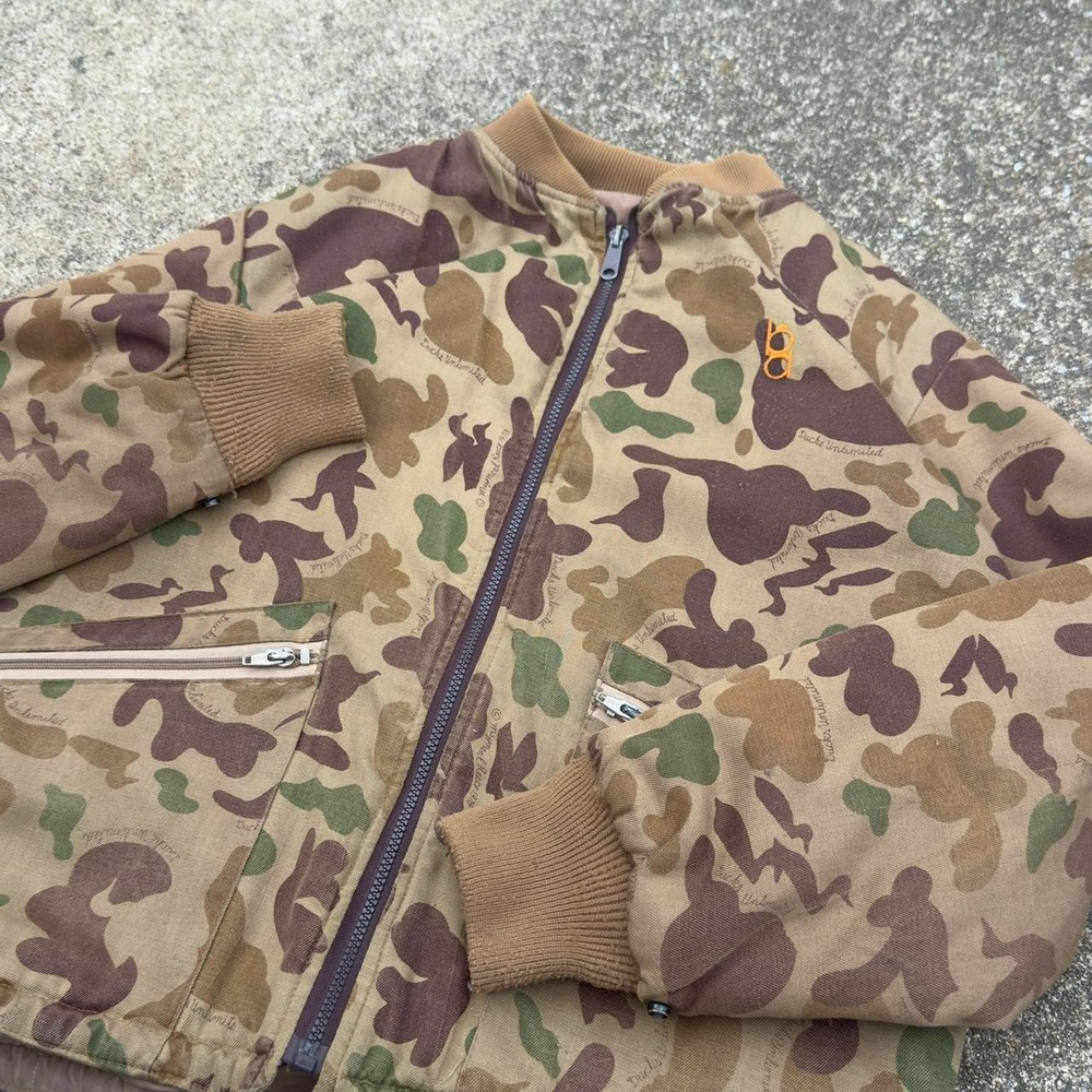 Vintage 90s Ducks Unlimited Bob Allen Camo Work Jacket Workwear Made in USA D3